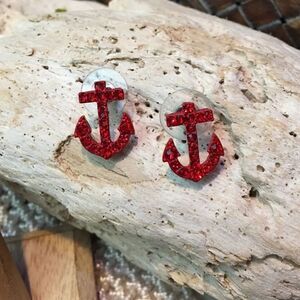 Fresh red crystal anchor earring